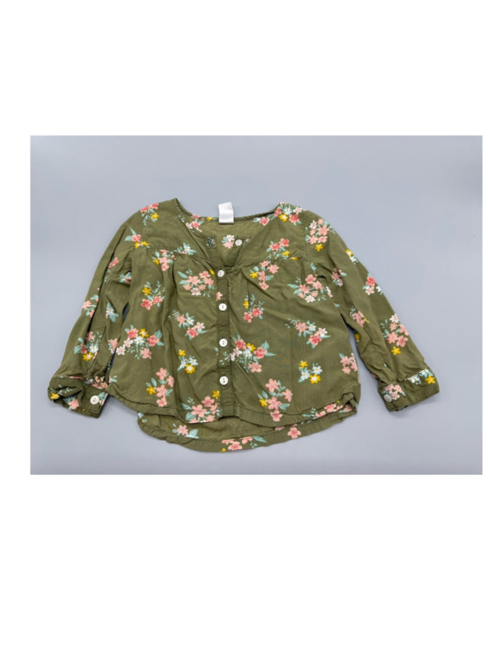 Carter's 24 Months Green Floral Button-Up Long Sleeve Blouse Cotton Baby Unisex